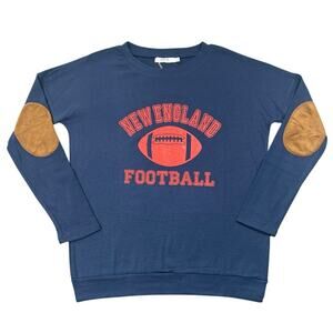 NWT Haute Edition New England Football Sweatshirt Blue Elbow Patch Pullover - S